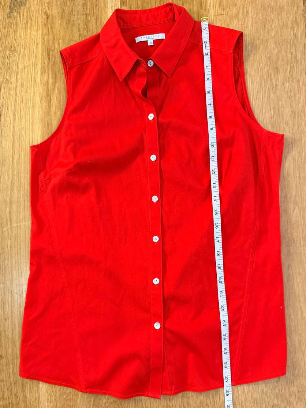 Foxcroft Non Iron Stretch tomato Red Sleeveless Button Down Shirt Womens Size 10 - Picture 4 of 11